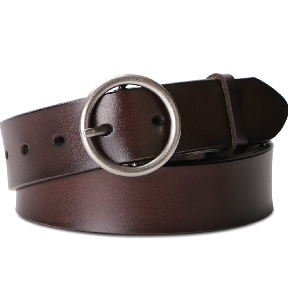 Leather Belt for Dresses Jeans Pants With Classic Round Buckle By SUOSDEY
